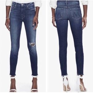 MOTHER The High Waisted Looker Ankle Fray Denim Jeans In Cat Attack 28